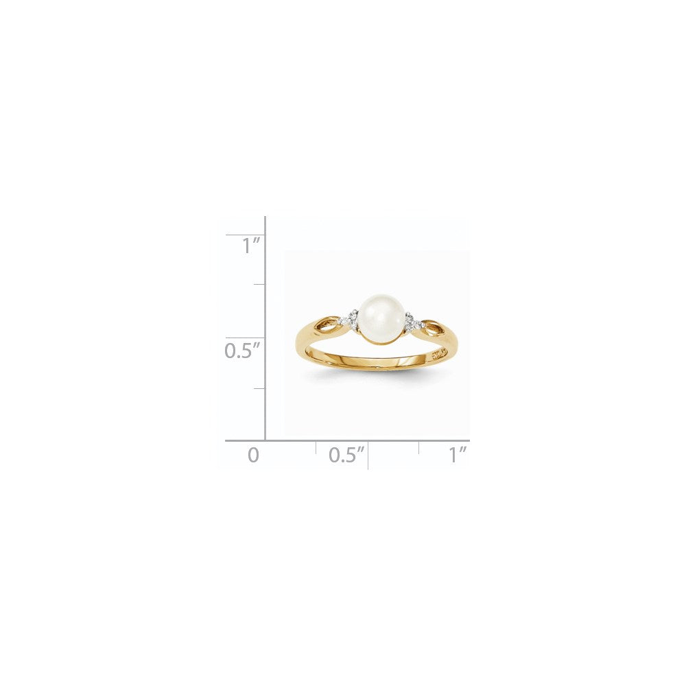 14k 6mm White Freshwater Cultured Pearl and Diamond Ring