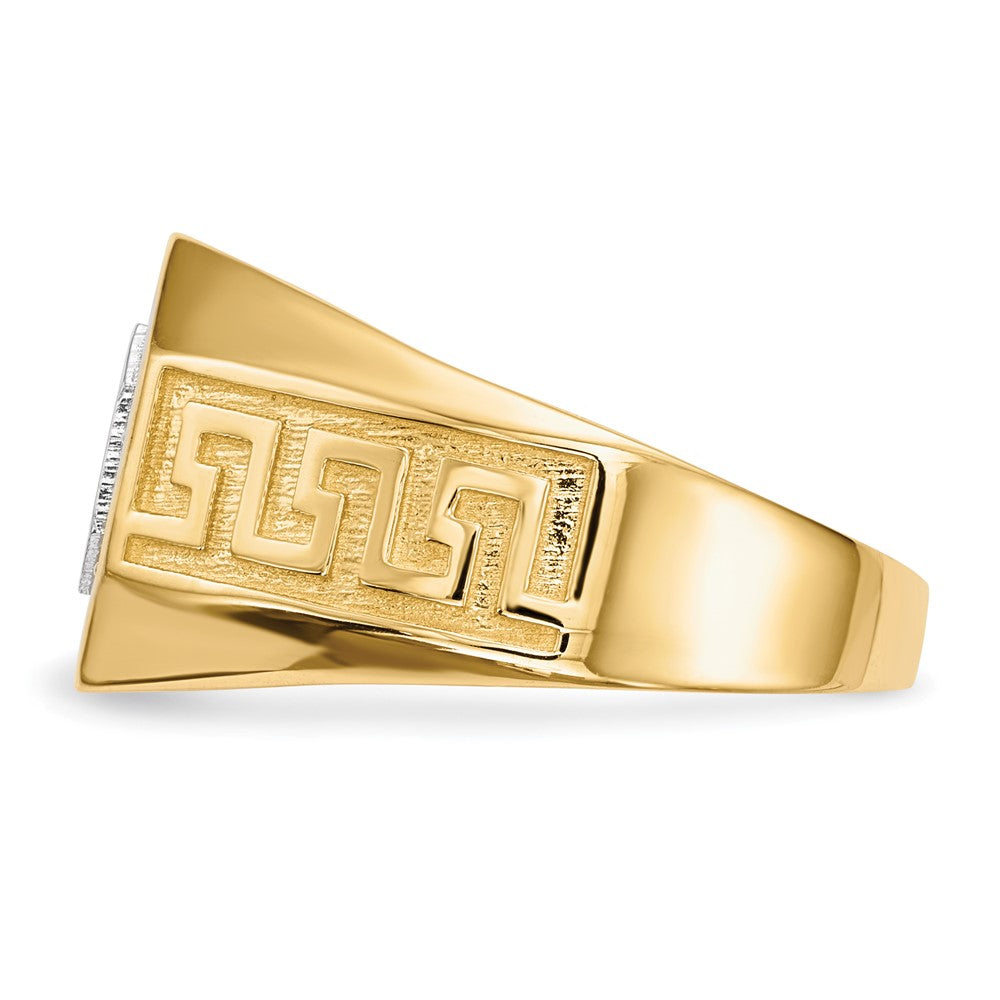 IB Goodman 14k and White Rhodium Micro Pave CZ Octagon and Greek Key Shank Mens Ring