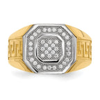IB Goodman 14k and White Rhodium Micro Pave CZ Octagon and Greek Key Shank Mens Ring