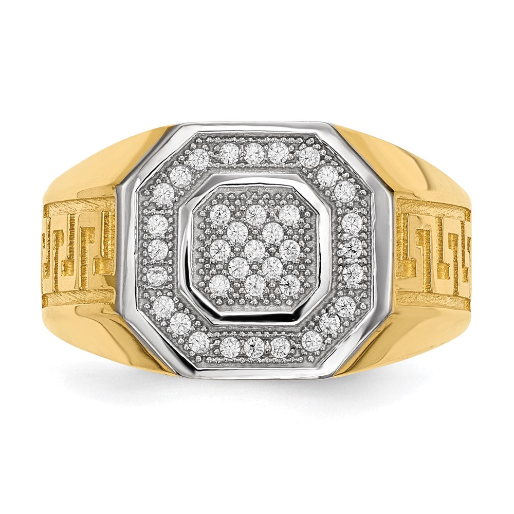IB Goodman 14k and White Rhodium Micro Pave CZ Octagon and Greek Key Shank Mens Ring