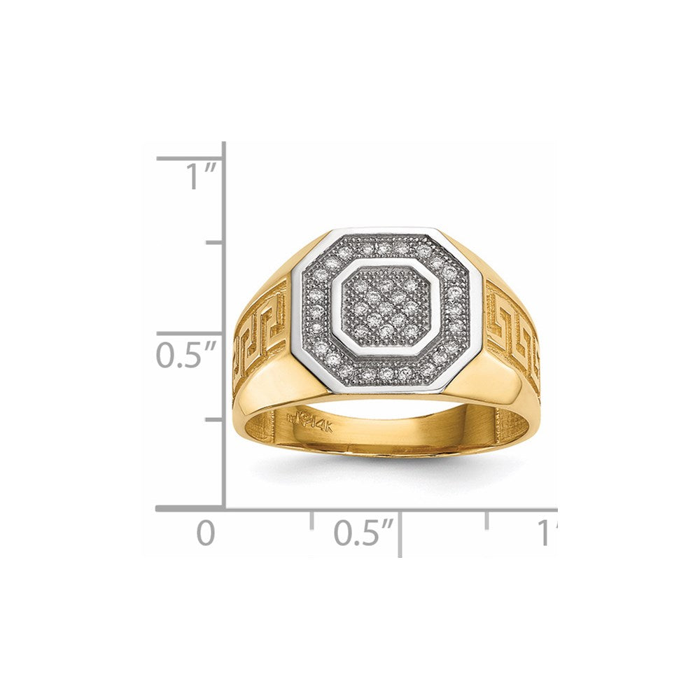 IB Goodman 14k and White Rhodium Micro Pave CZ Octagon and Greek Key Shank Mens Ring