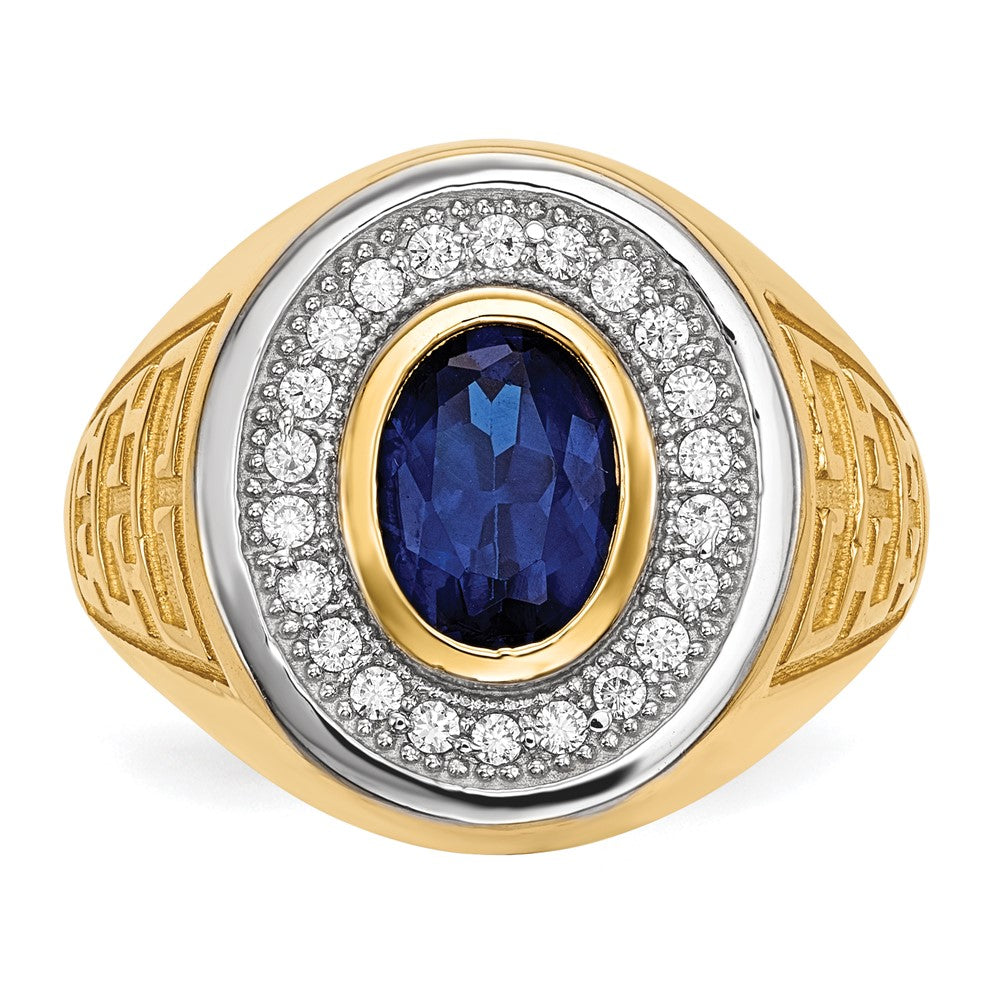 IB Goodman 14k and White Rhodium CZ and Oval Blue CZ Mens Ring