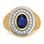 IB Goodman 14k and White Rhodium CZ and Oval Blue CZ Mens Ring