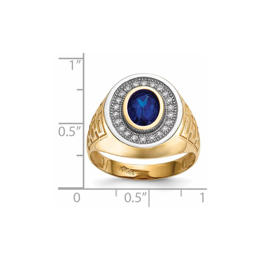 IB Goodman 14k and White Rhodium CZ and Oval Blue CZ Mens Ring