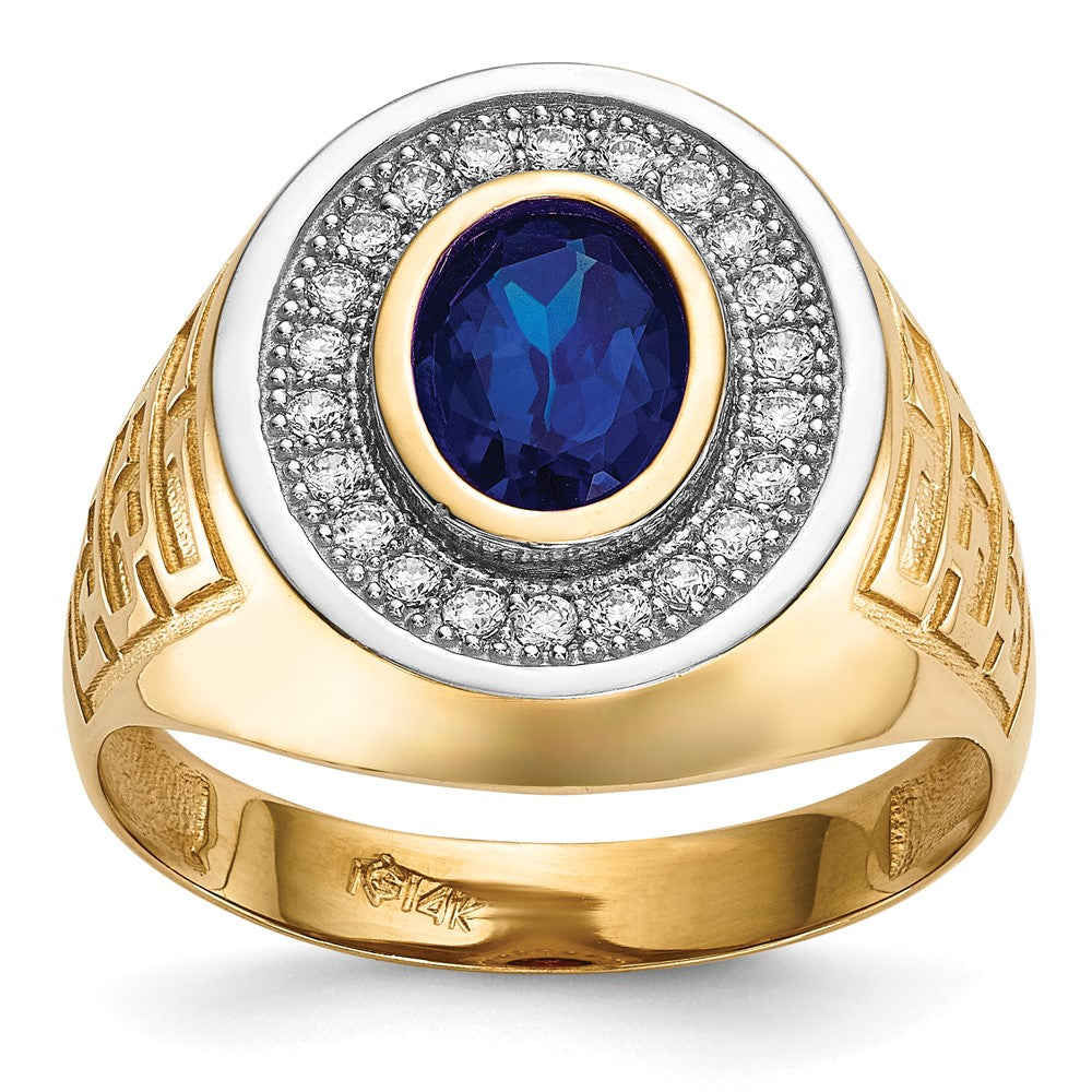 IB Goodman 14k and White Rhodium CZ and Oval Blue CZ Mens Ring