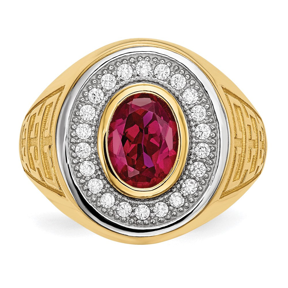 IB Goodman 14k and White Rhodium CZ and Oval Red CZ Mens Ring
