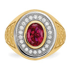 IB Goodman 14k and White Rhodium CZ and Oval Red CZ Mens Ring