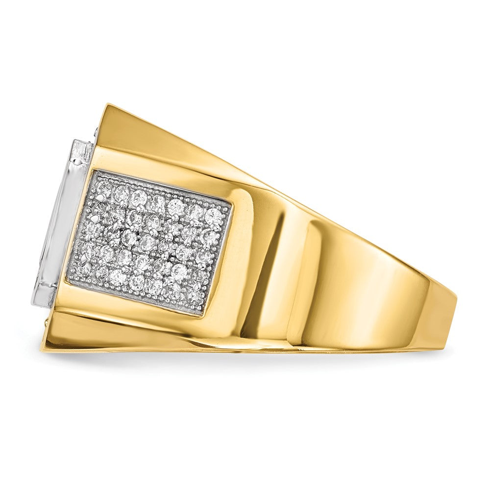 IB Goodman 14k and White Rhodium CZ and Emerald-cut Red CZ Mens Ring