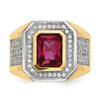 IB Goodman 14k and White Rhodium CZ and Emerald-cut Red CZ Mens Ring