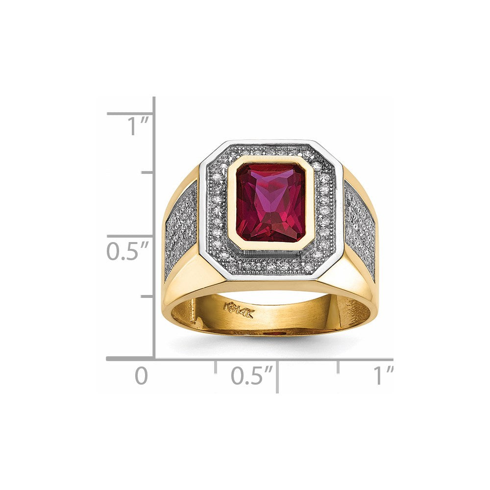 IB Goodman 14k and White Rhodium CZ and Emerald-cut Red CZ Mens Ring