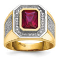 IB Goodman 14k and White Rhodium CZ and Emerald-cut Red CZ Mens Ring