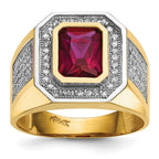 IB Goodman 14k and White Rhodium CZ and Emerald-cut Red CZ Mens Ring