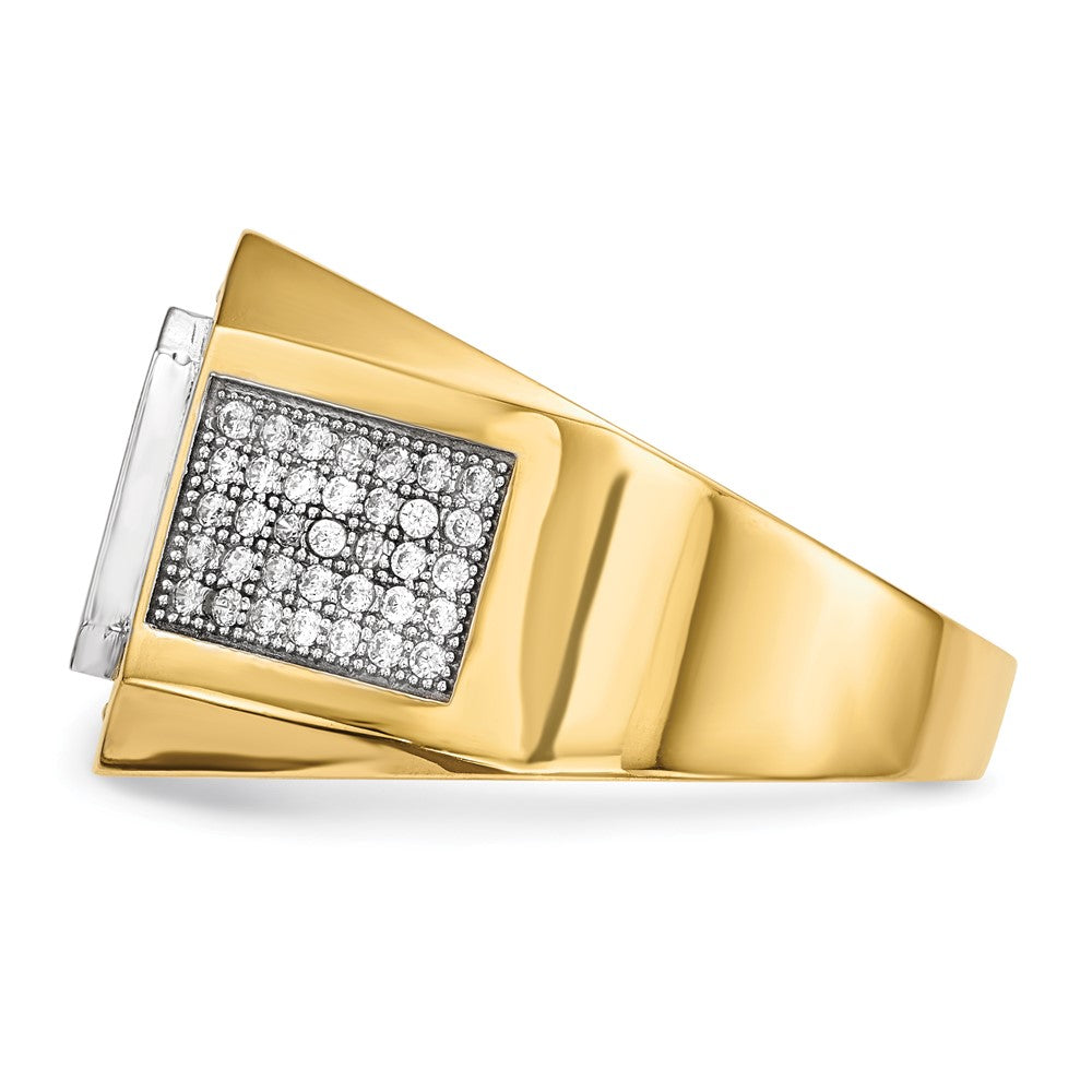 IB Goodman 14k and White Rhodium CZ and Emerald-cut Blue CZ Mens Ring