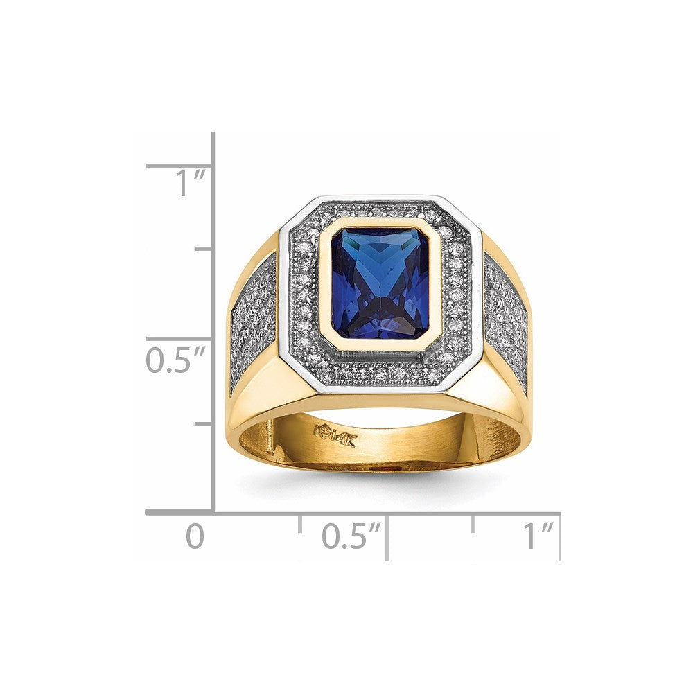 IB Goodman 14k and White Rhodium CZ and Emerald-cut Blue CZ Mens Ring