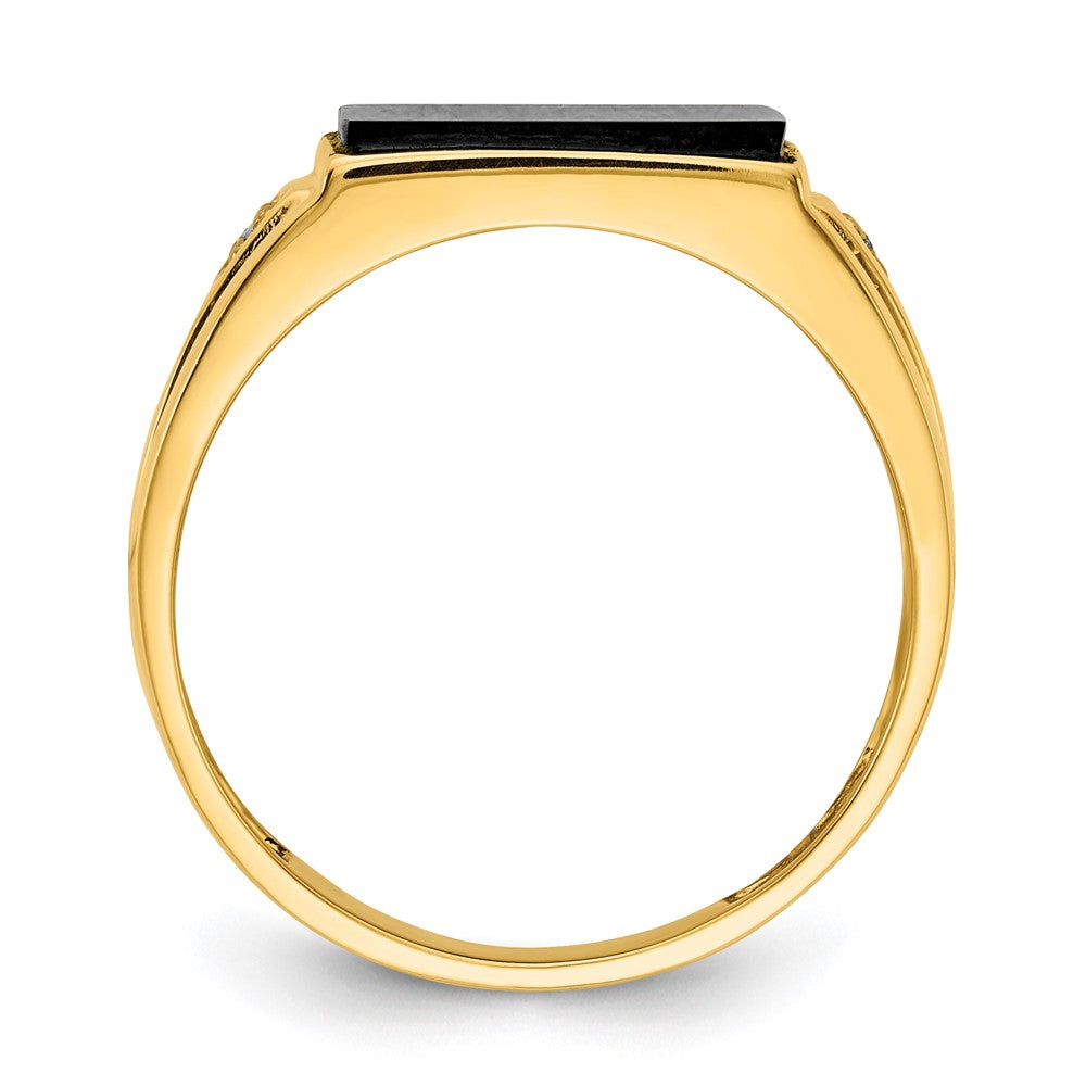 IB Goodman 14k 10x8mm Rectangle Onyx and AAA Diamond Mens Ring