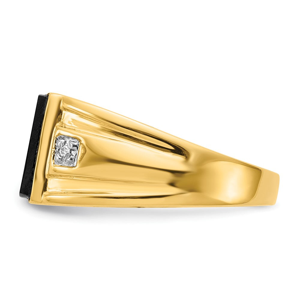 IB Goodman 14k 10x8mm Rectangle Onyx and A Diamond Mens Ring