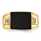 IB Goodman 14k 10x8mm Rectangle Onyx and AA Diamond Mens Ring