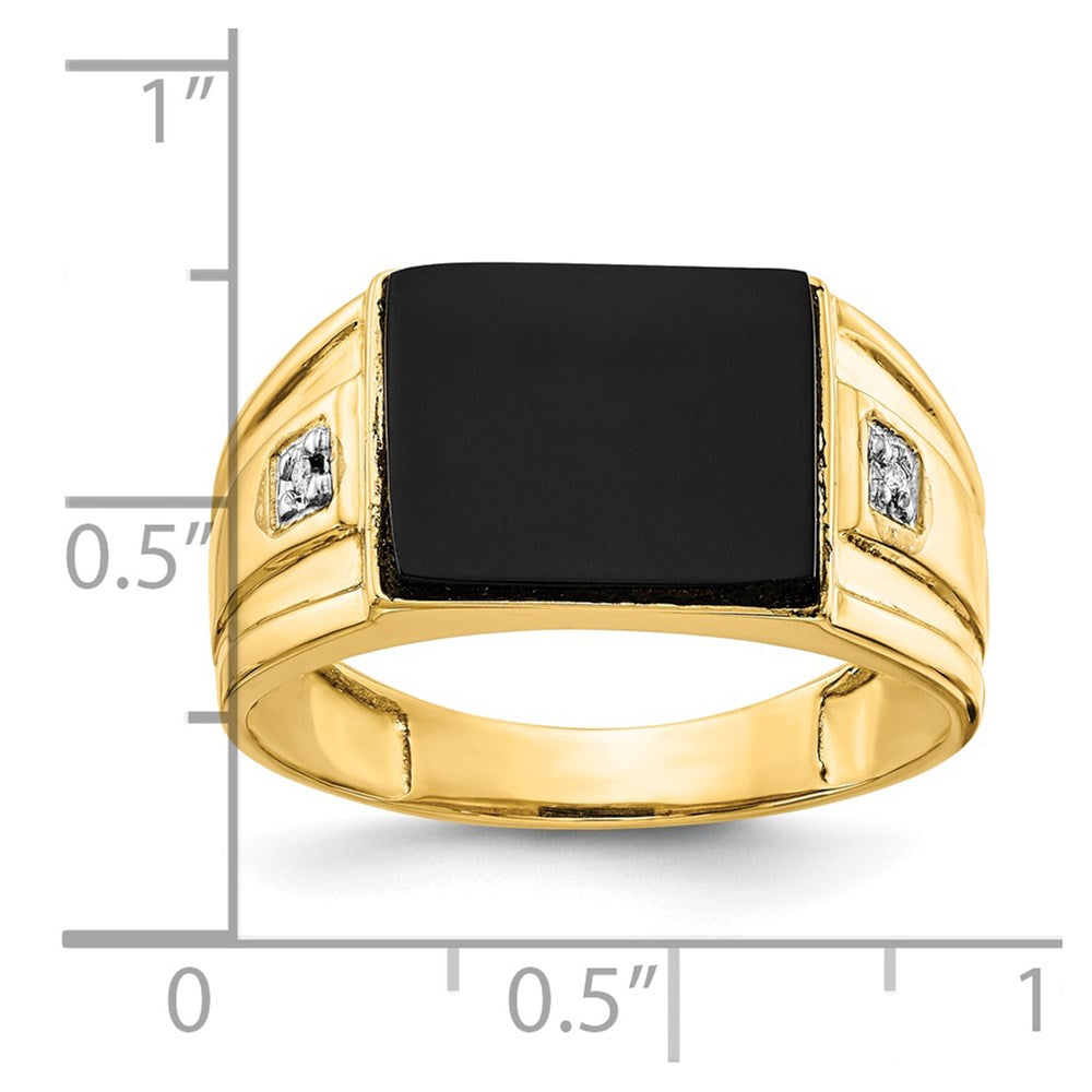 IB Goodman 14k 10x8mm Rectangle Onyx and AA Diamond Mens Ring