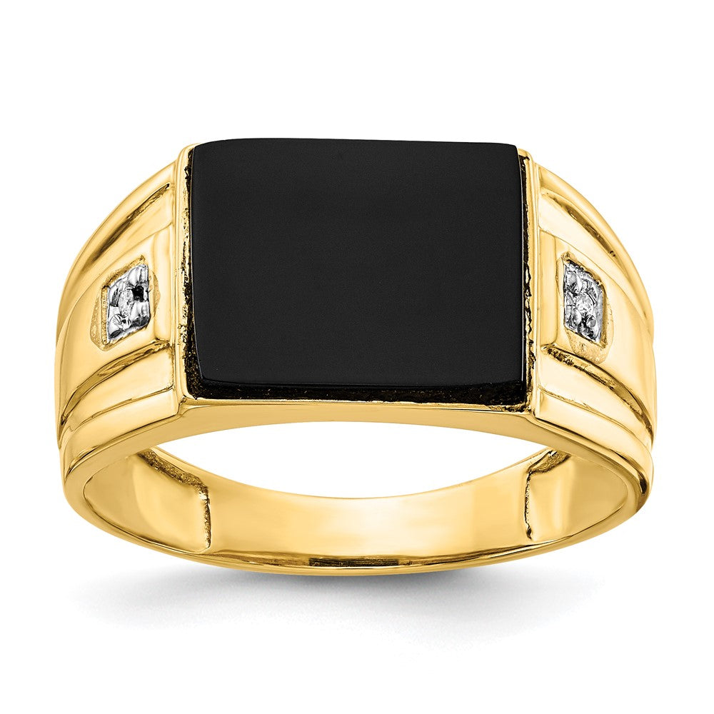 IB Goodman 14k 10x8mm Rectangle Onyx and VS Diamond Mens Ring