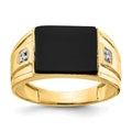 IB Goodman 14k 10x8mm Rectangle Onyx and VS Diamond Mens Ring