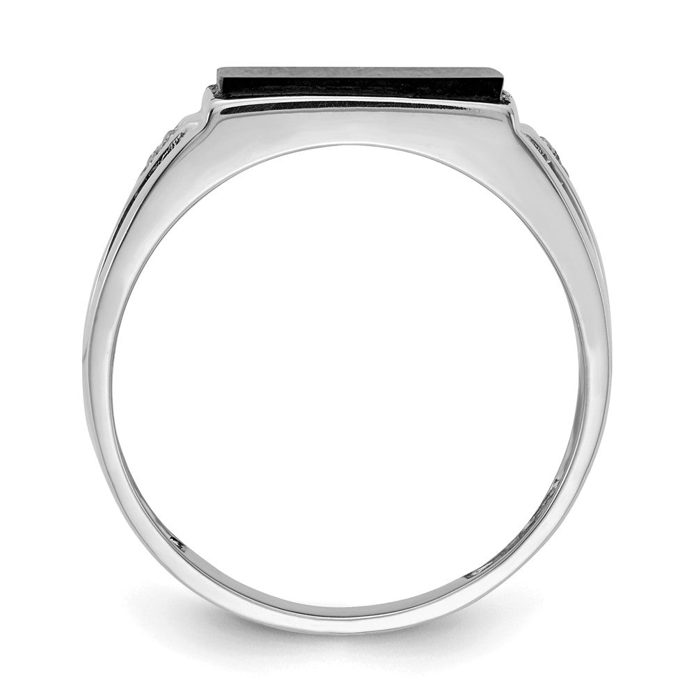 IB Goodman 14k White Gold 10x8mm Rectangle Onyx and AAA Diamond Mens Ring