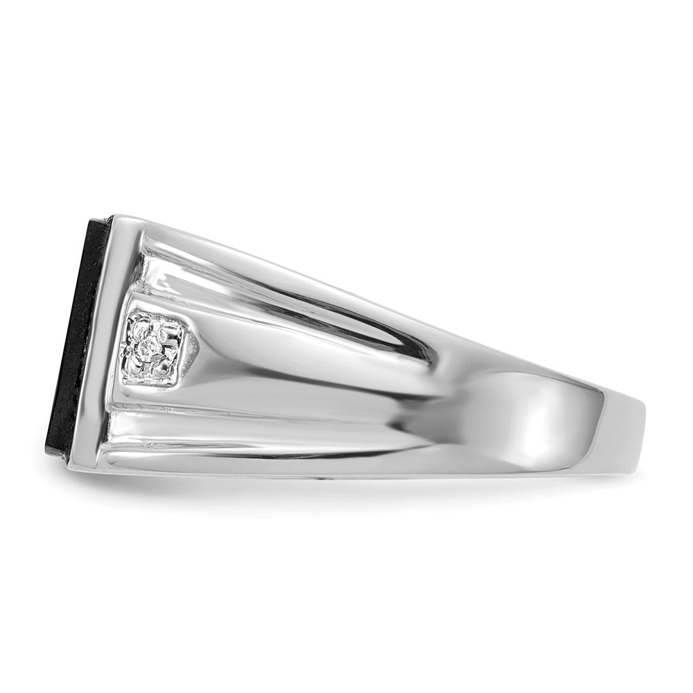 IB Goodman 14k White Gold 10x8mm Rectangle Onyx and VS Diamond Mens Ring