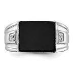 IB Goodman 14k White Gold 10x8mm Rectangle Onyx and A Diamond Mens Ring