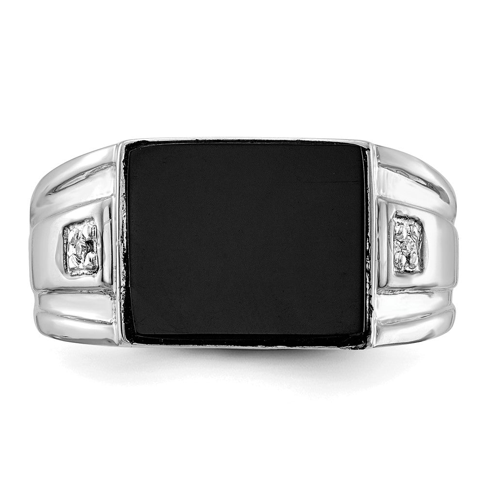 IB Goodman 14k White Gold 10x8mm Rectangle Onyx and VS Diamond Mens Ring