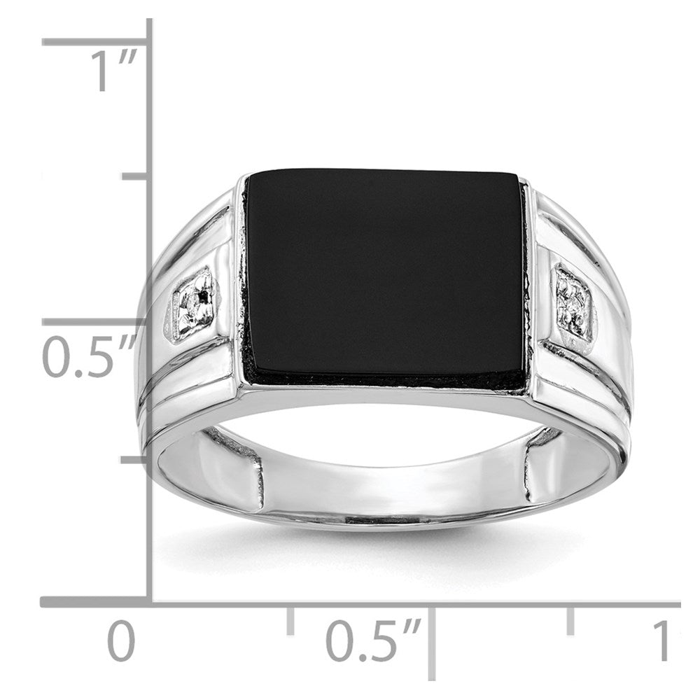 IB Goodman 14k White Gold 10x8mm Rectangle Onyx and A Diamond Mens Ring