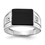 IB Goodman 14k White Gold 10x8mm Rectangle Onyx and A Diamond Mens Ring