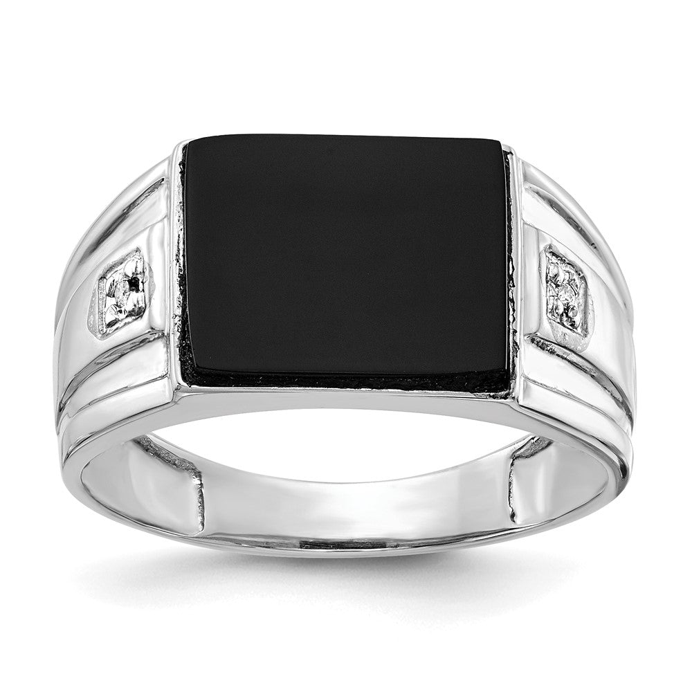 IB Goodman 14k White Gold 10x8mm Rectangle Onyx and VS Diamond Mens Ring