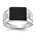IB Goodman 14k White Gold 10x8mm Rectangle Onyx and AAA Diamond Mens Ring