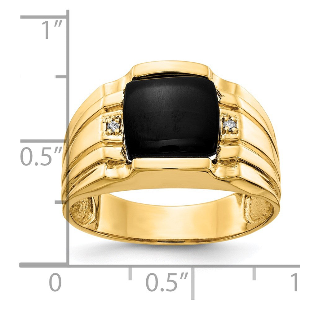 IB Goodman 14k Cushion Onyx and VS Diamond Mens Ring