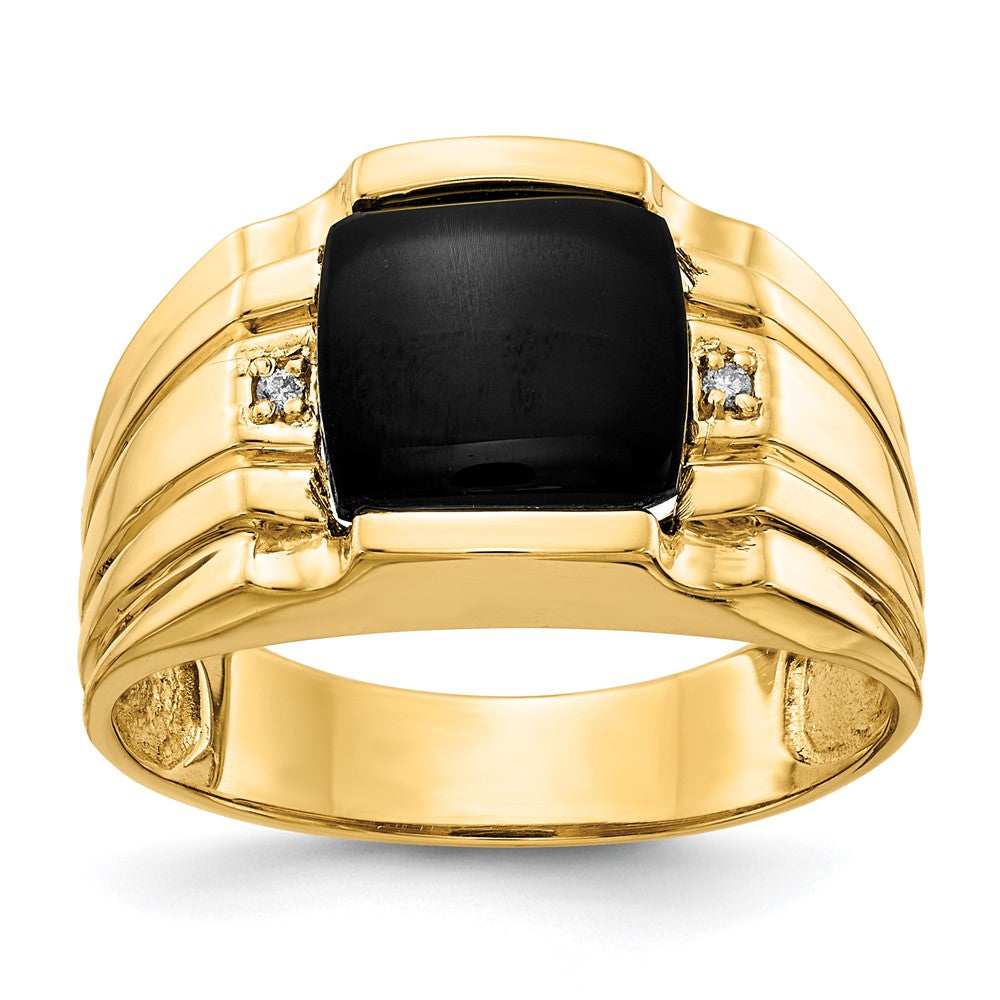 IB Goodman 14k Cushion Onyx and AA Diamond Mens Ring