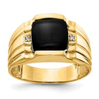 IB Goodman 14k Cushion Onyx and AAA Diamond Mens Ring