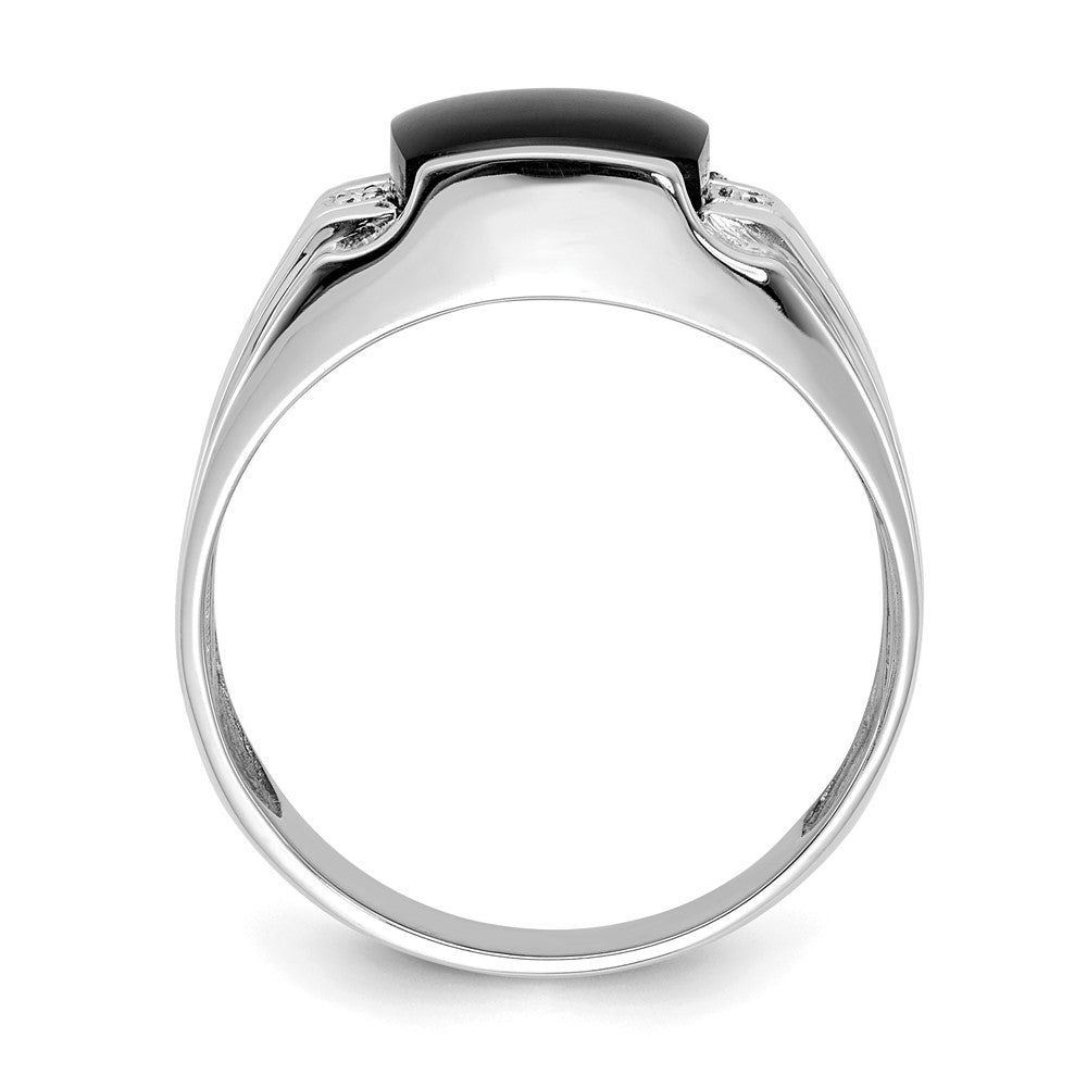IB Goodman 14k White Gold Cushion Onyx and A Diamond Mens Ring