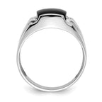 IB Goodman 14k White Gold Cushion Onyx and AA Diamond Mens Ring