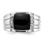 IB Goodman 14k White Gold Cushion Onyx and A Diamond Mens Ring
