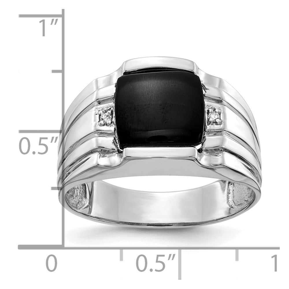 IB Goodman 14k White Gold Cushion Onyx and A Diamond Mens Ring