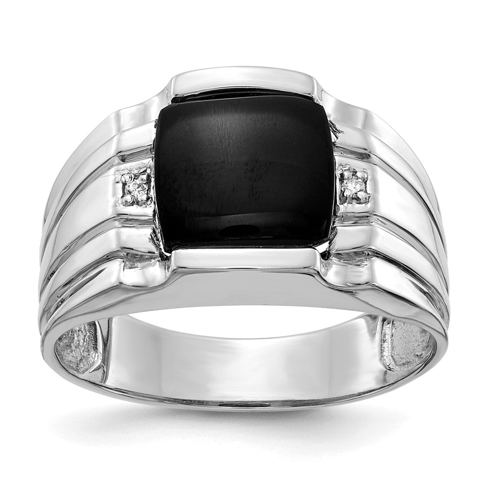 IB Goodman 14k White Gold Cushion Onyx and A Diamond Mens Ring