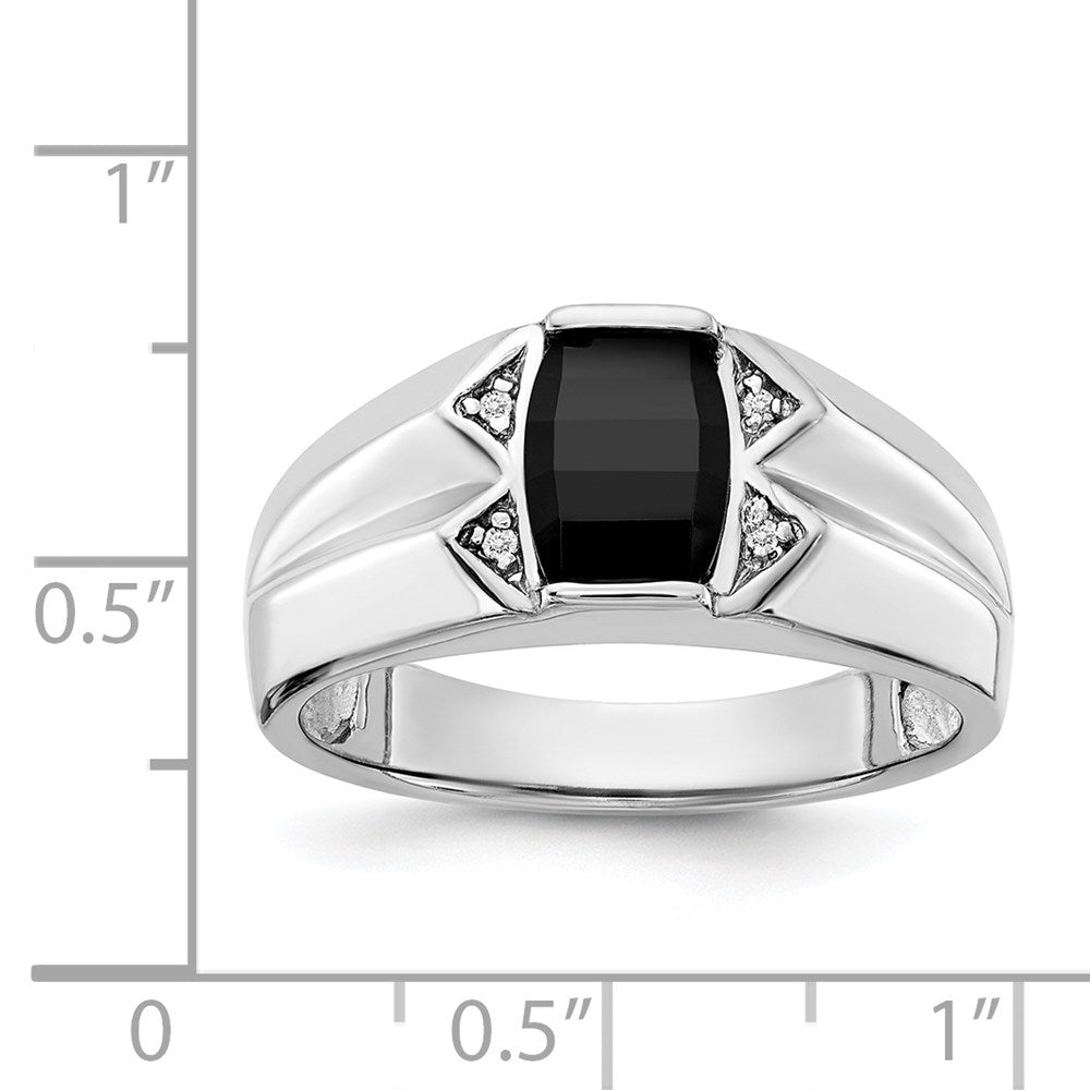 IB Goodman 14k White Gold Onyx and AA Diamond Mens Ring