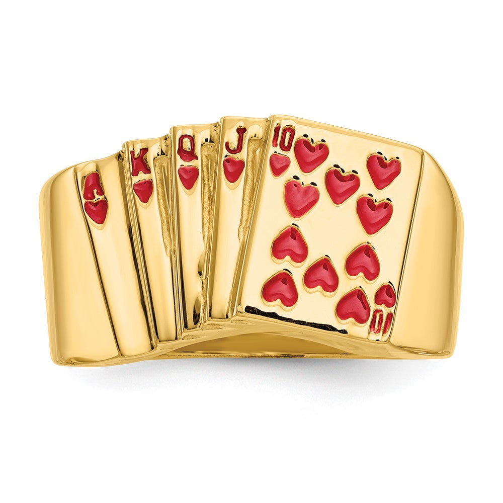 IB Goodman 14k Red Enameled Royal Flush in Hearts Mens Ring