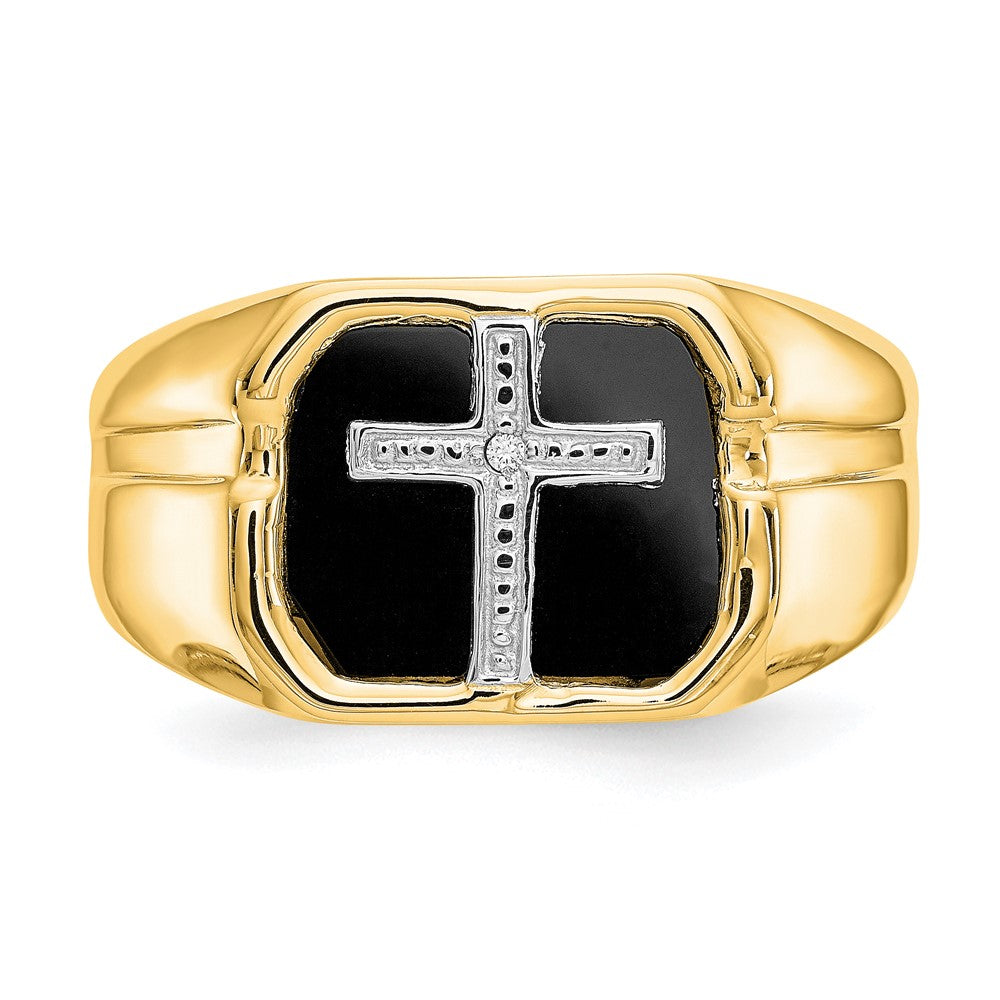 IB Goodman 14k Octagon Onyx and AA Diamond Mens Cross Ring