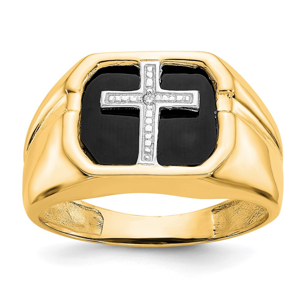 IB Goodman 14k Octagon Onyx and AAA Diamond Mens Cross Ring