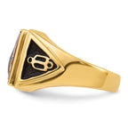 IB Goodman 14k Mens Polished and Textured with Black Enamel and Lab Created Ruby Masonic Ring