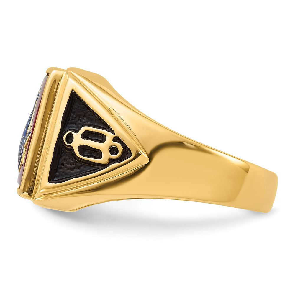 IB Goodman 14k Mens Polished and Textured with Black Enamel and Lab Created Ruby Masonic Ring