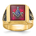 IB Goodman 14k Mens Polished and Textured with Black Enamel and Lab Created Ruby Masonic Ring