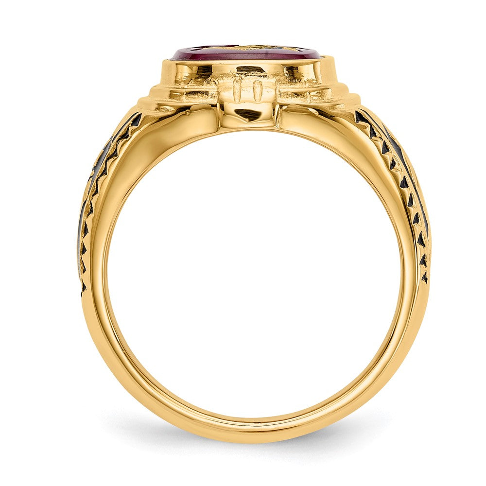 IB Goodman 14k Mens Polished and Textured Black Enamel Lab Created Ruby Masonic Ring