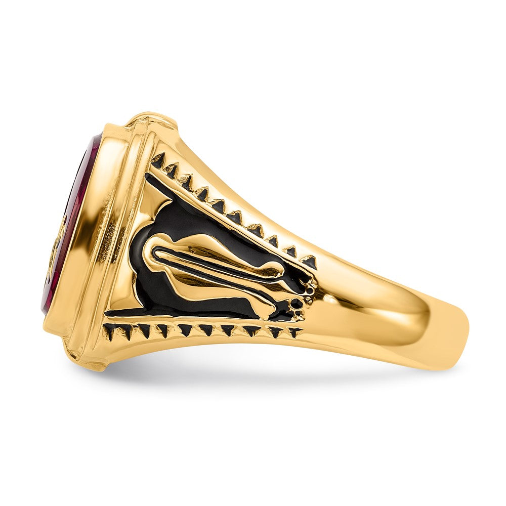 IB Goodman 14k Mens Polished and Textured Black Enamel Lab Created Ruby Masonic Ring