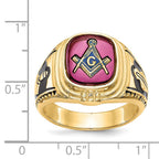 IB Goodman 14k Mens Polished and Textured Black Enamel Lab Created Ruby Masonic Ring